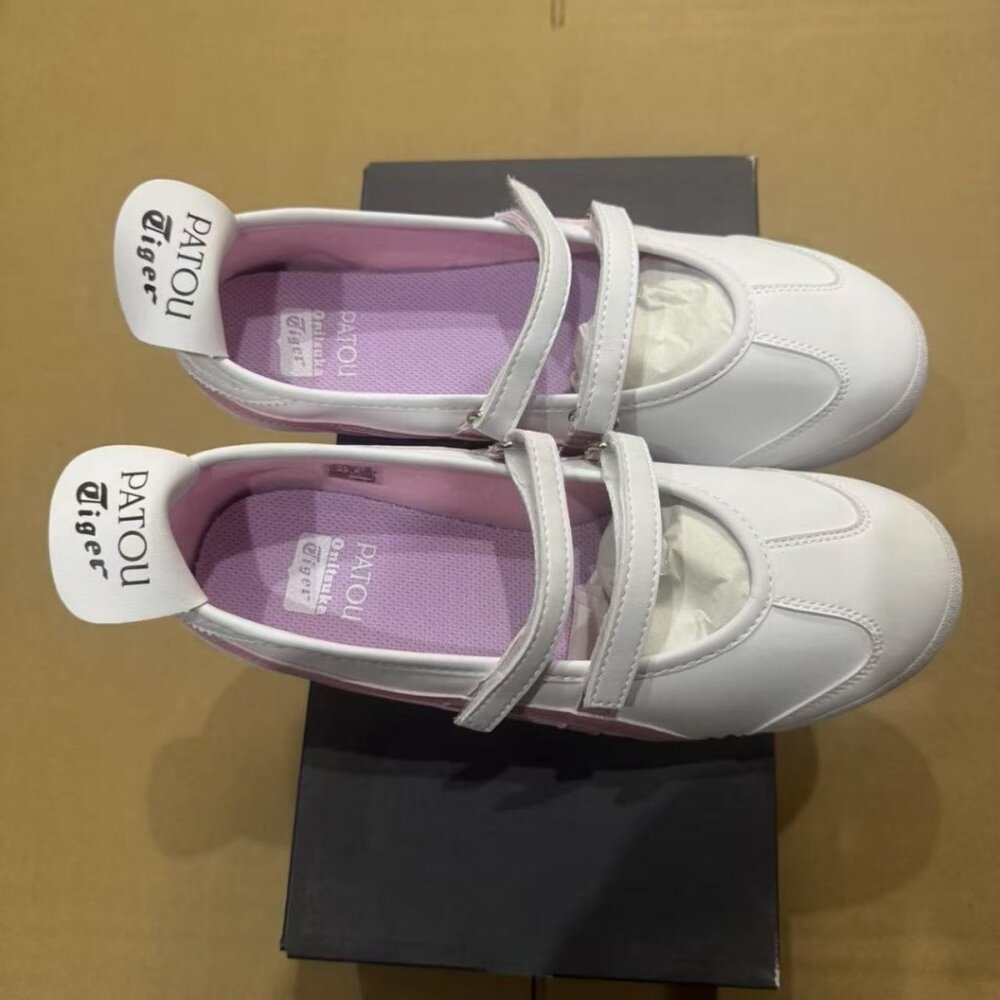 Onitsuka Tiger by Asics White and Light Pink Double Strap Sneakers